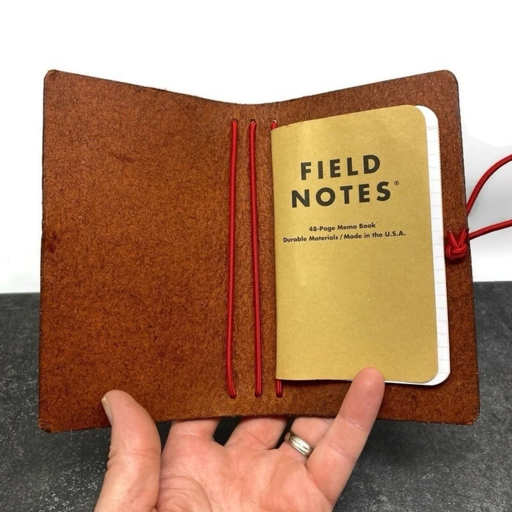 American Bench Craft Journal Cognac Brown Thick Leather Field Notes Trapper Book